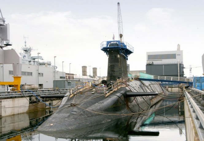 HMS Vengeance at Devonport dockyard in Plymouth
