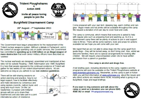 Trident Ploughshares Burghfield Camp 2013