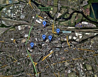 Reading Street Map with location markers & street view