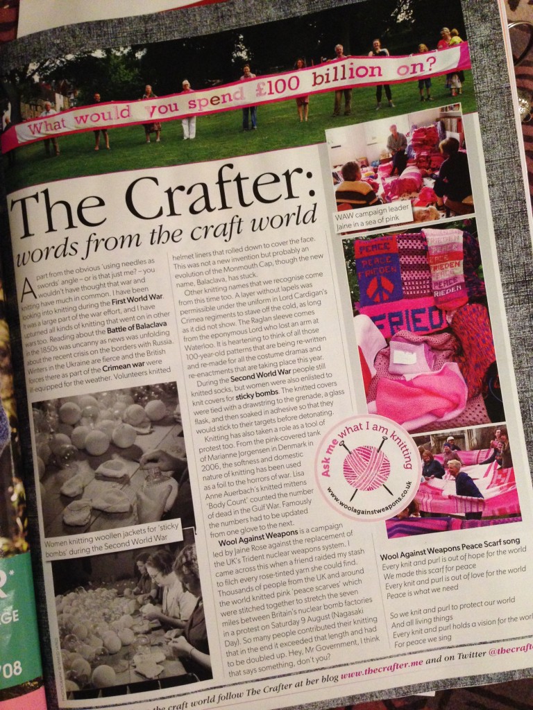 Wool Against Weapons article in Knitting Magazine