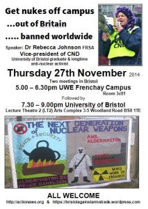 Bristol talk – nukes off campus! 27th November