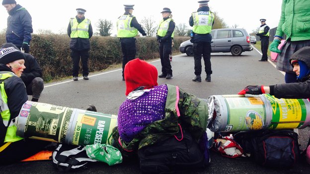 AWE Burghfield anti-Trident protesters blockade roads