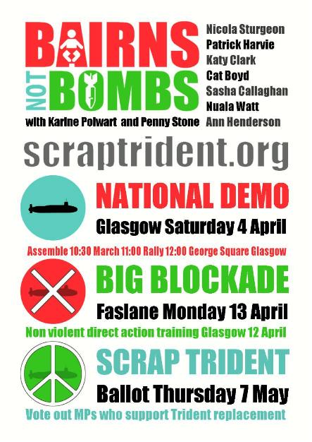 Glasgow Demo 4 April – Blockade Faslane 13 April.
