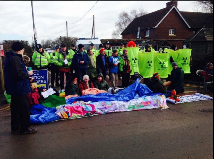 Anti-nuclear protesters form human barricades outside AWE Burghfield